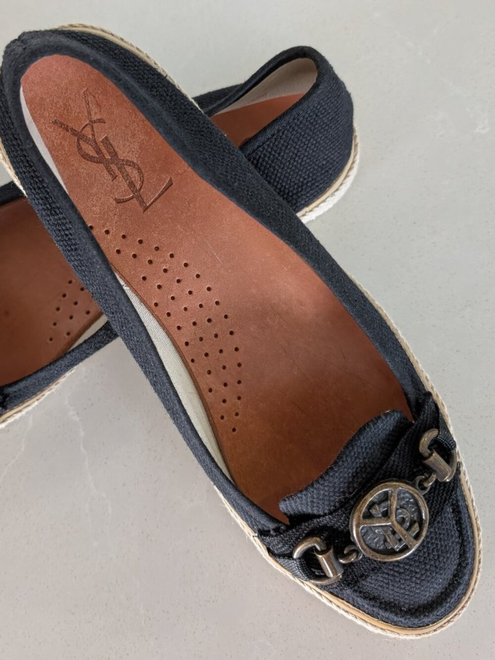 Yves Saint Laurent Black Canvas Espadrille Loafers with Metal YSL Medallions - Picture 6 of 11
